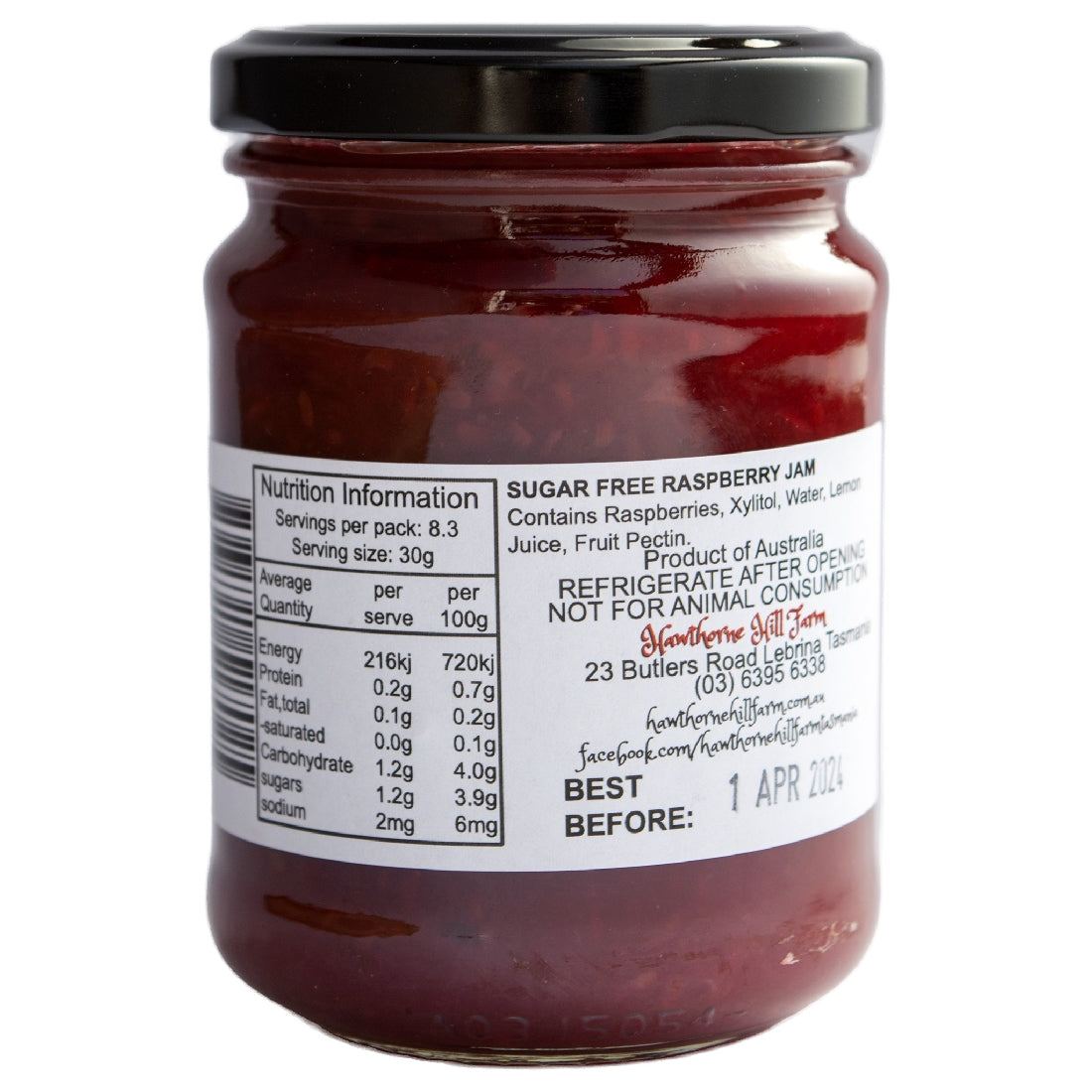 HAWTHORNE HILL FARM SUGAR FREE RASPBERRY JAM 250G