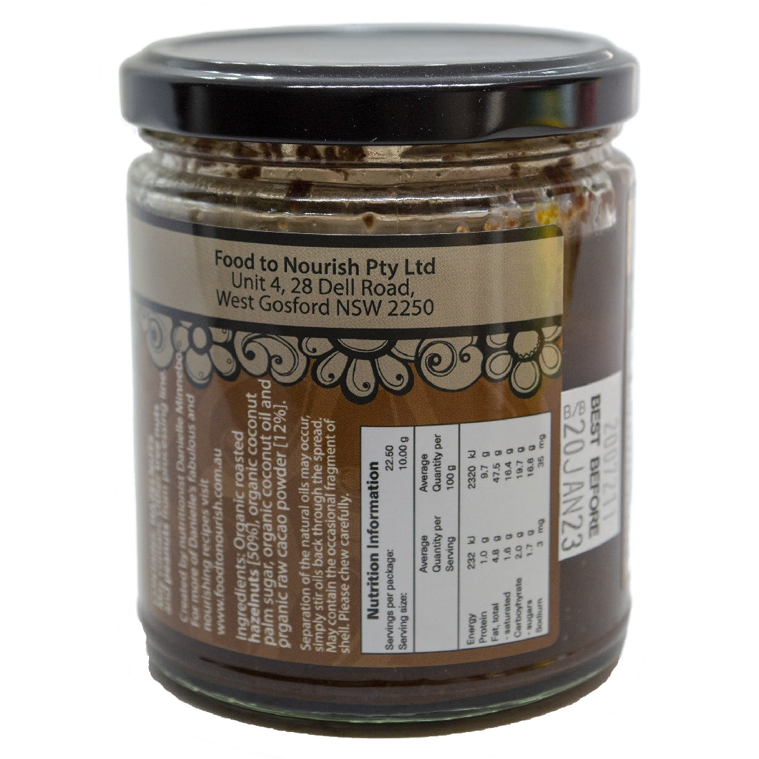 FOOD TO NOURISH CHOC HAZELNUT SPREAD 225G