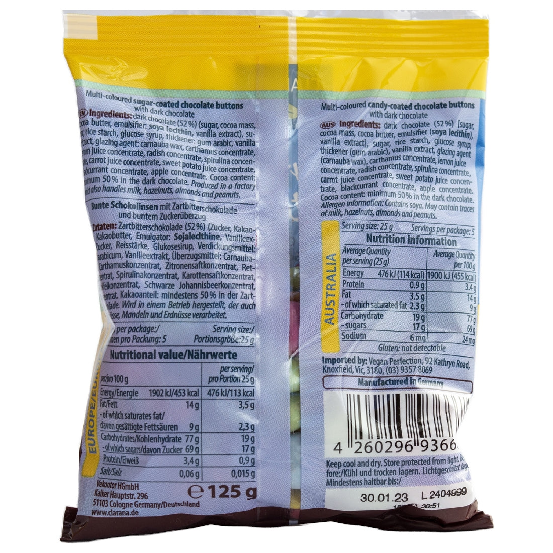 CLARANA CANDY COATED CHOC BUTTONS 125G