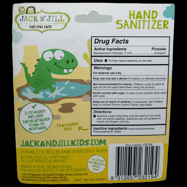 JACK N' JILL ALCOHOL FREE HAND SANITIZER & HOLDER DINO 2 X 29ML