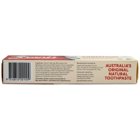 GRANTS TOOTHPASTE - CINNAMON WITH ORANGE & NEEM OIL