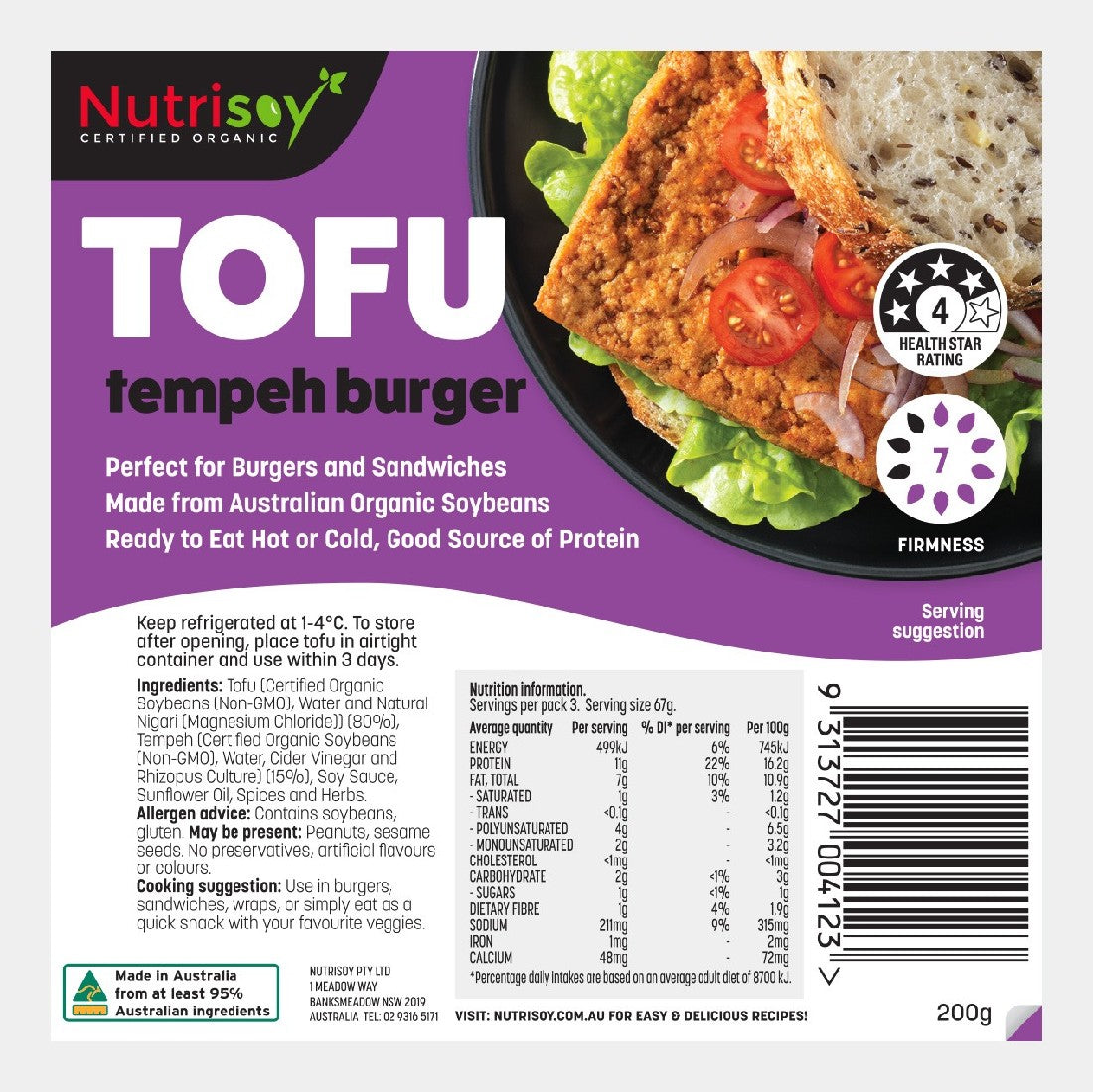 NUTRISOY TOFU TEMPEH BURGER 200G