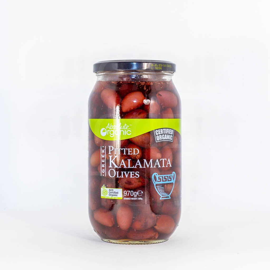 ABSOLUTE ORGANIC KALAMATA OLIVES PITTED 970G