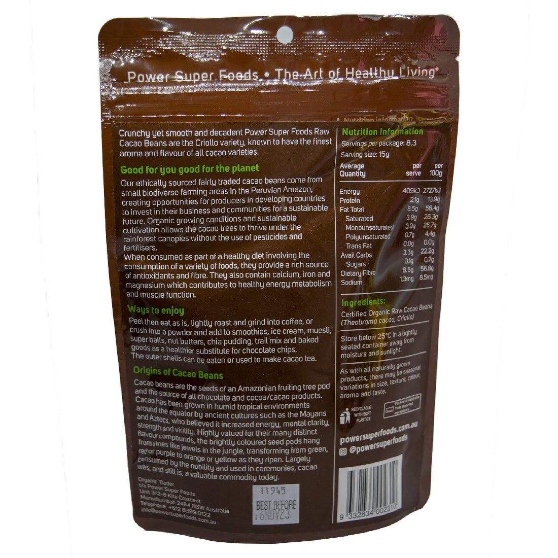 ORGANIC CACAO BEANS (PSF) 125G