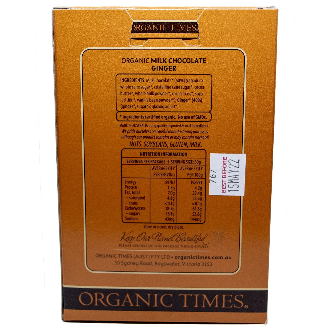 ORGANIC TIMES CHOC COATED GINGER