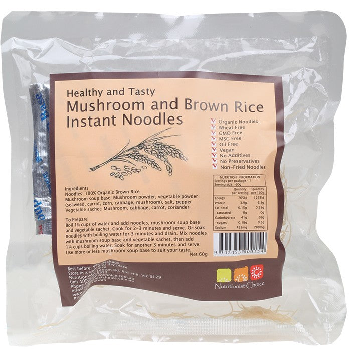 NUTRITIONIST CHOICE BROWN RICE INSTANT NOODLES MUSHROOM 60G