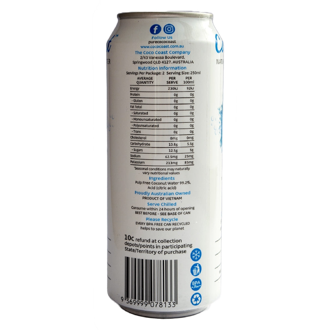 COCO COAST SPARKLING COCONUT WATER 500ML